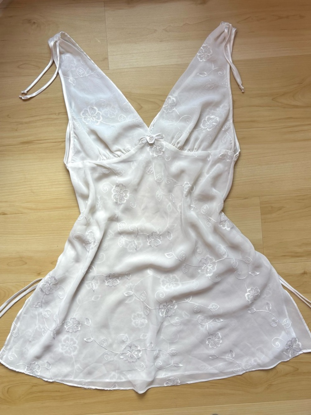 Sheer White Floral-Embroidered V-Neck Slip — Women's Chemise